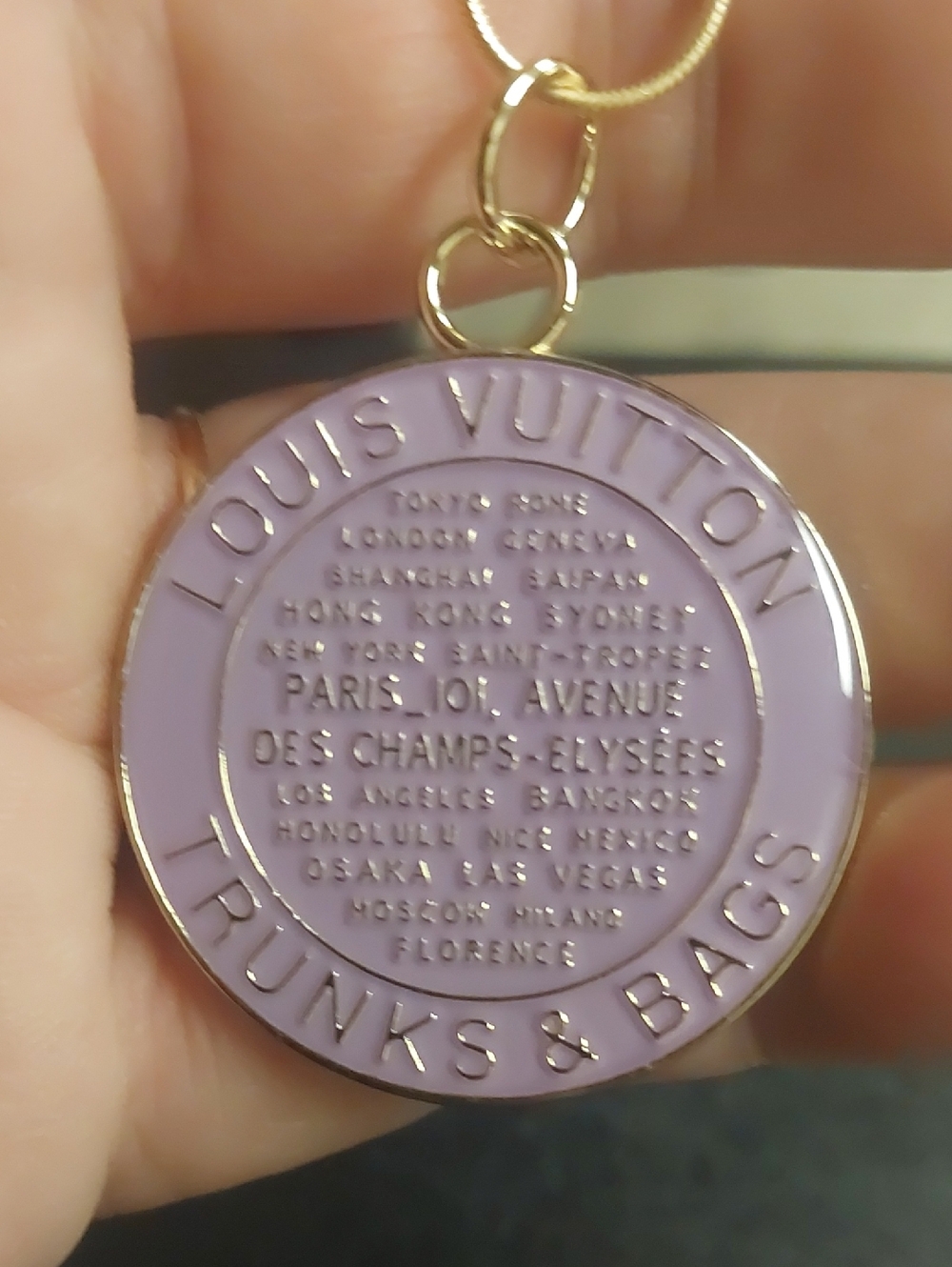 LV Lavender Trunks & Bags Charm Necklace 18KT GP.